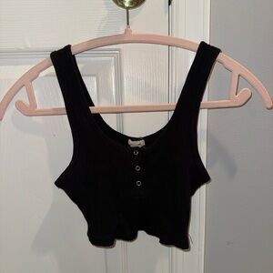 Garage Black Buttoned Ribbed Crop Top